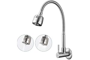 AiHom Robinet de cuisine mural rotatif à 180 °avec 2 fonctions Mitigeur d'evier de cuisine eau froide à simple refroidissement robinet mural sur une surface brossée tube de cuisine à ressort