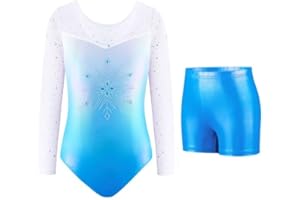 AODOKAT Gymnastics Leotards for Girls with Shorts Set, Long Sleeve/Sleeveless Dance Leotard Sparkle Ballet Dancewear for Kids 5-14 Years