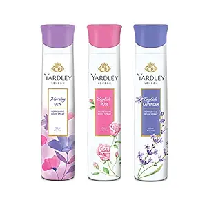 Yardley London Refreshing Deo Body Spray Tripack (English Lavender + English Rose + Morning Dew) for Women, 150ml Each (Pack of 3)