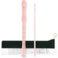 Mr.Power German Style C Key Soprano Recorder 8-Hole 3 Piece Music Musical Instruments with Fingering Chart Cleaning Kit (Pink)