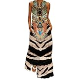 WINKEEY Vestito Lungo da Donna Stampa Floreale Farfalla Bohémien Etnico Vestito Taglia Maniche con Tasca Grossa Senza