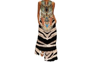 WINKEEY Femme Robe Longue Imprimé Floral Maxi Robe Bohème avec Poches sans Manches Grande Taille