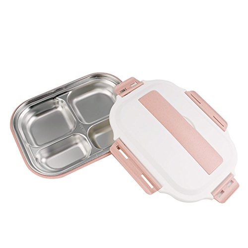 Ancoz Scatola del Pranzo Quadrata, Kids e Adulti in Acciaio Inox Isolamento Lunch Boxes per Microonde Riscaldamento Contenitori di Alimenti Studenti (Rosa)