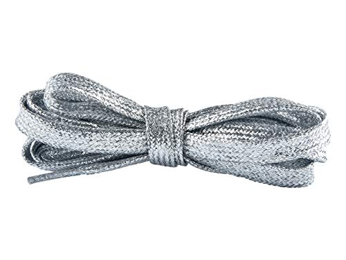 Knixmax-Cordones Planos para Zapatos, para Zapatos Planos y Casuales, Zapatos Deportivas, Nylon y Poliéster, Cordones cordón Glitter, Cordones Plateados y Cordones Dorados, silver-120
