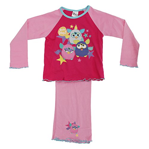 Childrens Girls Furby Stars Long Sleeve Top & Bottoms Pyjama Set (5-6 Years) (Pink)