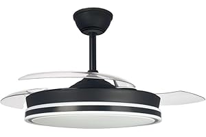 CRISTALRECORD Ventilador LED aspas retráctiles Supereco Negro 45W 4400Lm CCT