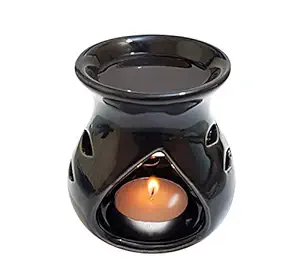 Pure Source India Ceramic Clay Candle Operated Aroma Burner (Black; 4 Inch)