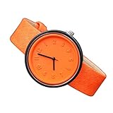 Coolster Unisex Einfache Zahl Uhren Bequeme Segeltuch-Gürtel Armbanduhr Armband (Orange)