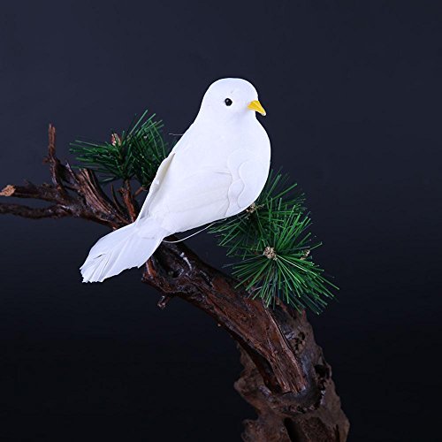 Silveroneuk 3D White Feather Mousse colombes Home Craft Kid de Simulation Jouet Oiseau Cadeaux Decor
