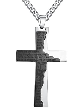 AI Stainless Steel Jewelry Herren-Panzerkette mit Kreuz-Anhänger Edelstahl Design englischsprachiges Gebet 61cm