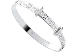 Goldlinks Sterling Silver Baby Bangle – Adjustable Floral Patterened Baby Bracelet | 925 | Ideal Christening Gift for Boys & Girls | 40–47mm