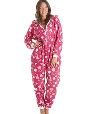 Schlafanzug-Einteiler mit Kapuze - Herzmotiv - pink