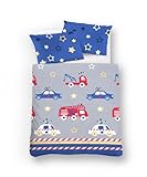 Bettwäsche Baumwolle Leinen Linon Baby Polizei Feuerwehr 2 tlg. ca. 100 x 135 cm + 40 x 60 cm Beautiful-Hometex by Biberna