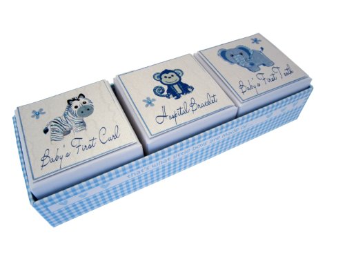 White Cotton Cards 3-in-1 Baby's First Tooth/ Curl/ Hospital Bracelet Box (Blue)