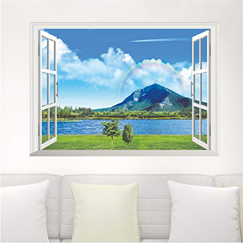 Preisvergleich Produktbild TYKCRt Wandaufkleber Natürliche Meer Berg Regenbogen Landschaft 3D Fenster Wohnzimmer Schlafzimmer Sofa Wohnkultur Wandtattoos Wandbild Strandblick