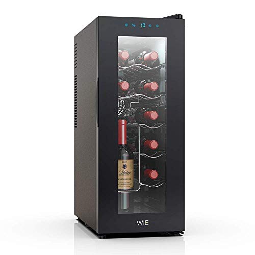 Wie Cantinetta Vino, 12 Bottiglie Mini Frigo Bar Frigorifero per Vini e Bevande, Temperatura digitale del tocco di 10-18 ° C, Illuminazione interna a LED, 35 Litri, Nero