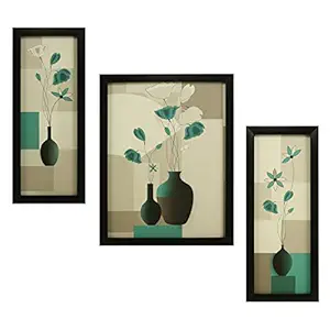 Indianara 3 Pc Set of Floral Paintings Without Glass 5.2 X 12.5, 9.5 X 12.5, 5.2 X 12.5 Inch