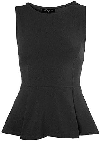 New Women Plain Peplum TOP Sleeveless Skater Frill Peplum Flared TOP Vest Plus UK Size 8-26