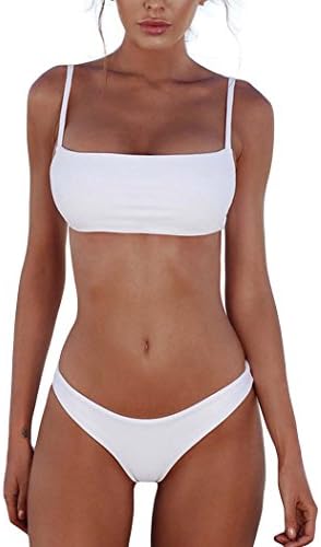 Issza Women's Bandeau Bikini Set 2pcs Bandage Push-up Chest Wrap Design Padded Bra No Rims Monochrome Bikini
