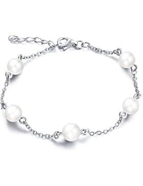 YL Armband Damen Silber-Armband Teenager Mädchen 925 Sterling Silber Weiße Perle/bunte Zirkonia Steine Armband...