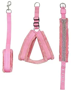 Cavalry s Adjustable Dog Leash Collar Harness Combo Set (Large, Pink)