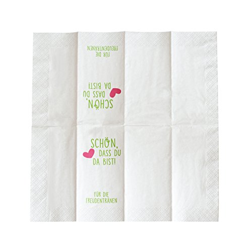 10 x 10 Taschentücher ‚Schön, dass du da bist – Für die Freudentränen‘ GRÜN-PINK zur Hochzeit, Taufe oder Kommunion - 3