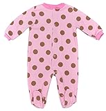 Girls Baby Pink & Brown Big Spot Fleece All in One Sleepsuit sizes from Newborn to 9 Months
