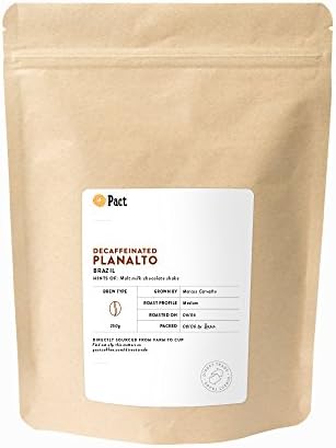 Pact Coffee - Brazilian Single Estate Coffee - Decaffeinated - Freshly Roasted Wholebean Coffee - Medium Roast, 250G