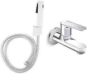 Kohler Cuff 98100IN-0 ABS Health Faucet (White) + KOHLER July 16093IN-4-CP 1-Way Bib Tap (Polished Chrome)