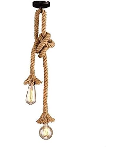 Vetrineinrete Portalampada Sospensione Doppia In Corda Di Canapa - Vintage Per Lampadine E27 - 2 Metri Di Cavo - Illuminazione Country - 2
