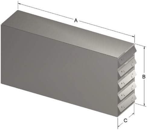 Alkali Scientific 20-Box Capacity (4 Long 5 High) Upright Drawer Rack for Standard 5.25 x 5.25 x 2-Inch High Boxes, Frame is Stainless Steel, Trays are Aluminum with Handles.