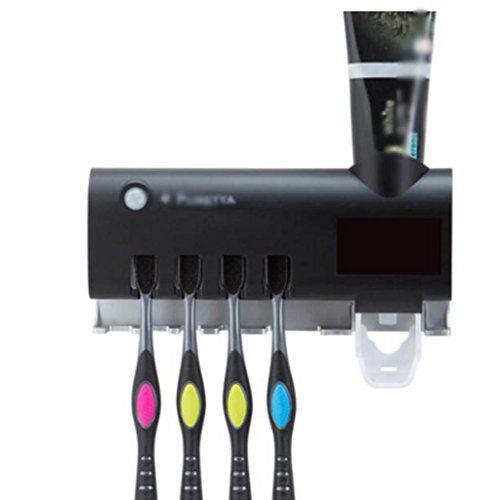 Preisvergleich Produktbild JYGQ Automatische Zahnpastaspender Zahnbürste Sterilisator UV Automatische Zahnpasta Entferner Saugvibrator Elektrische Hängende Zahnbürste Rack (Weiß, Schwarz) (Farbe : Schwarz)