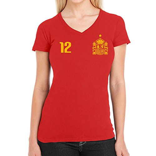 Spanien Spanisches Fußball Fantrikot zur WM Damen T-Shirt V-Ausschnitt Large Rot