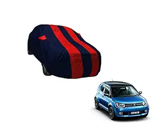 Auto Hub Water Resistant Mirror Pocket Car Body Cover Compatible with Maruti Suzuki Ignis (Model : 2015-2021) - Navy-Red, 1pc