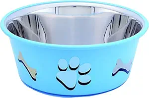 ELTON Paw & Bone Cutie Bowls (Blue) Dog Bowls Export Quality Inside Stainless Steel Dog Food Bowl Feeder Bowls Pet Bowl for Feeding Dogs Cats and Pets (Large -2Qt. /1.80 L)