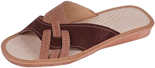 New Ladies Women's Girls Slippers 100% Real Genuine SUEDE Leather Flip-Flop Mules Uk Big Size 2 3 4 5 6 7 8 9 10 UK H-Q Hand Made (UK 3 / EU 36, Brown)