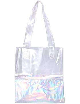LUOEM Hologramm Umhängetasche Transparent Handtasche Einkaufstasche für Frauen (Silber)