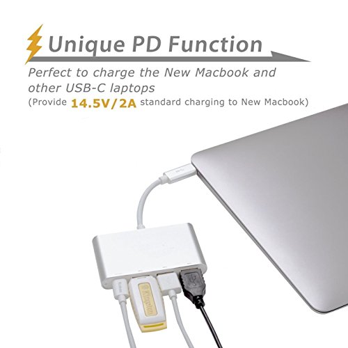 USB-C Hub FeBite 4 In 1 USB 3.0 Typ C Adapter mit Netzteil für Lade- und Datenübertragung, kompatibel mit Macbook Google ChromeBook und anderen Geräten mit USB-C Port (SILVER) - 4