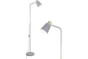 LALISU Stehlampe Industrielle Wohnzimmer Rustikale Bauernhaus Leselampe mit Metll Lampenshirm, Klassische Modern Standleuchte mit E27 LED Warmweiß Birne für Wohnzimmer, Schlafzimmer, Büro (Grau)
