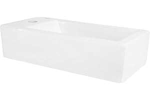 ML-Design Waschbecken aus Keramik in Weiß 51x25x13 cm, Eckig, klein, Hahnloch links, Wandmontage oder Aufsatzwaschbecken, Moderne Waschtisch Waschschale Waschplatz Handwaschbecken, für Badezimmer