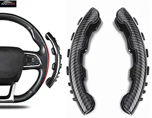 AutoBizarre Car Anti Skid Non Slip Black Carbon Fiber Decoration Steering Wheel Grip Covers Universal for All Cars - Set of 2 pcs