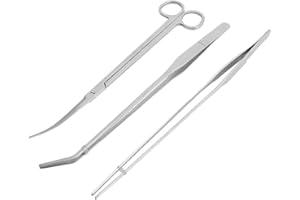 FSSTUD 3 Pcs Stainless Steel Aquarium Tank Tweezers Scissors Cleaning Tools Kit for Aquatic Plants Aquascaping Fish Tank Care