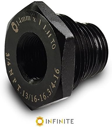 14mm x 1 LH Three Stage Adapter - 3/4-16 - 13/16-16 - 3/4 NPT - Black Steel - LIFETIME WARRANTY