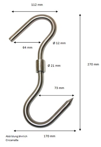 Fleischhaken-Drehhaken 28 x 15 cm Ø 12 mm – 2 Stück - 2