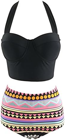 Saint-Acior Women's High Waisted Patterned 2 Piece Swimsuit Bikini Set