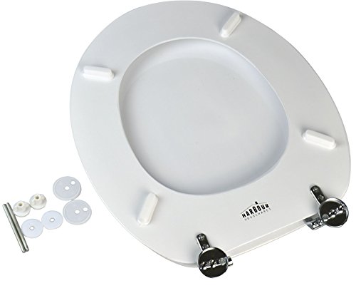 Einstellbarer WC-Sitz aus weißem Holz. Herz-Design. Verchromte Scharniere Inklusive Befestigung - 4