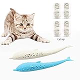 Perfuw Jouet en forme de poisson pour chat Brosse à dents auto-nettoyante Jouet en silicone Jouets interactifs à mâcher Jouet pour chat ou chaton