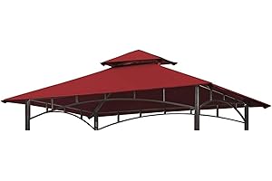 AMOYERIC Gazebo Cover Replacement 3x3m Waterproof Patio Canopy Tent Top， Grill BBQ Gazebo Roof Top Gazebo Replacement Roof Canopy 2 Tier Top UV Cover Garden Patio Outdoor Sun Awning Shelters (TOP ONLY)