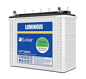 Luminous LPTT12150L Solar Tall Tubular Inverter Battery for Home, Office & Shops (Polypropylene Co-Polymer (PCP) Body Material, White Container & Black Cover, 36 Months Warranty)