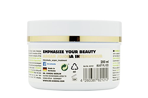 Dr. Schedu Berlin Argan Jojoba Intensivkur 200ml, mit Seidenproteinen, Mandelöl, Algenextrakt, Aloe Vera, Shea Butter und Avocadoöl, für trockenes und strapaziertes Haar, silikonfrei und tierversuchsfrei - 3